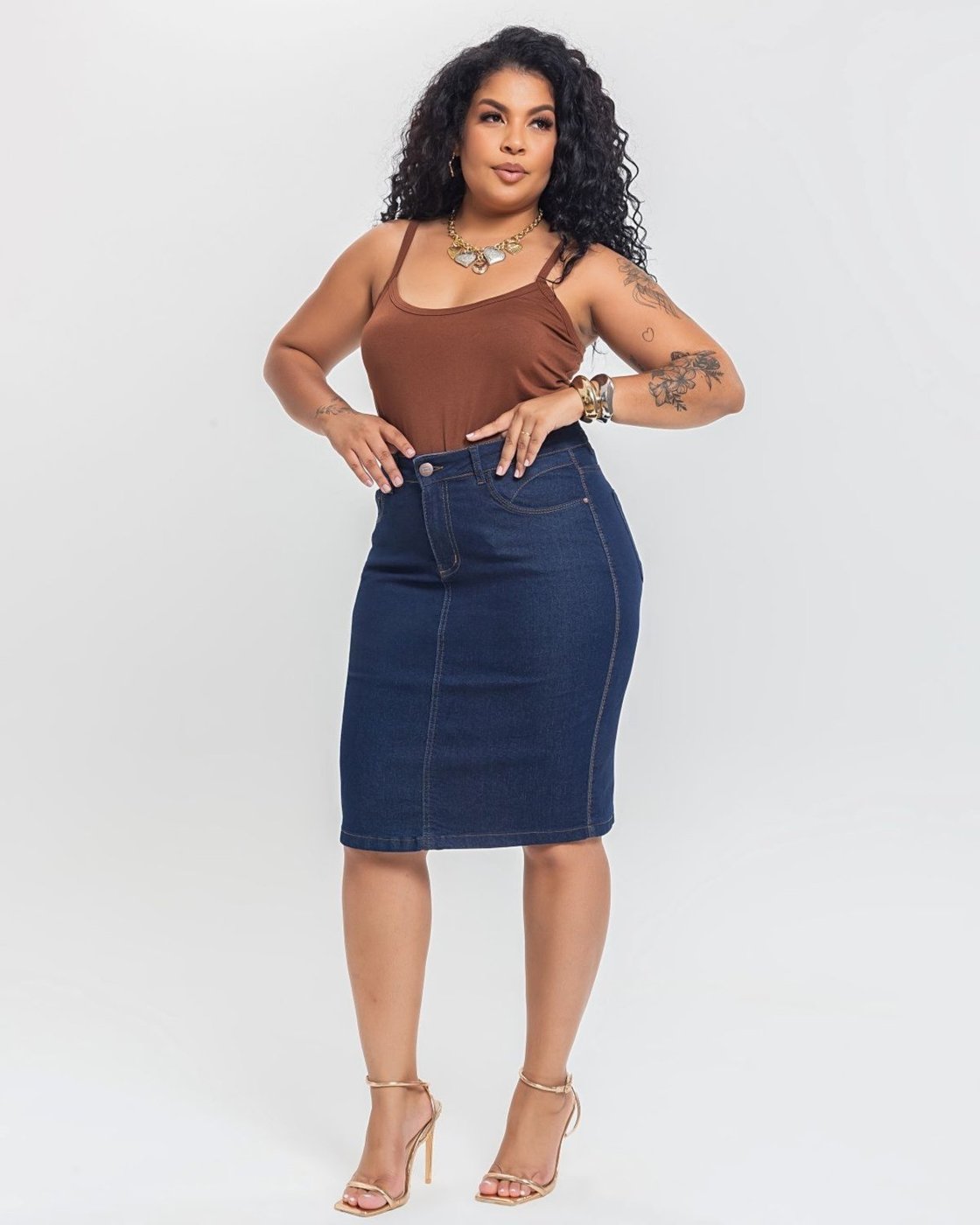 Saia Feminina Secretária Plus Size - Black Jeans - Denim Escuro