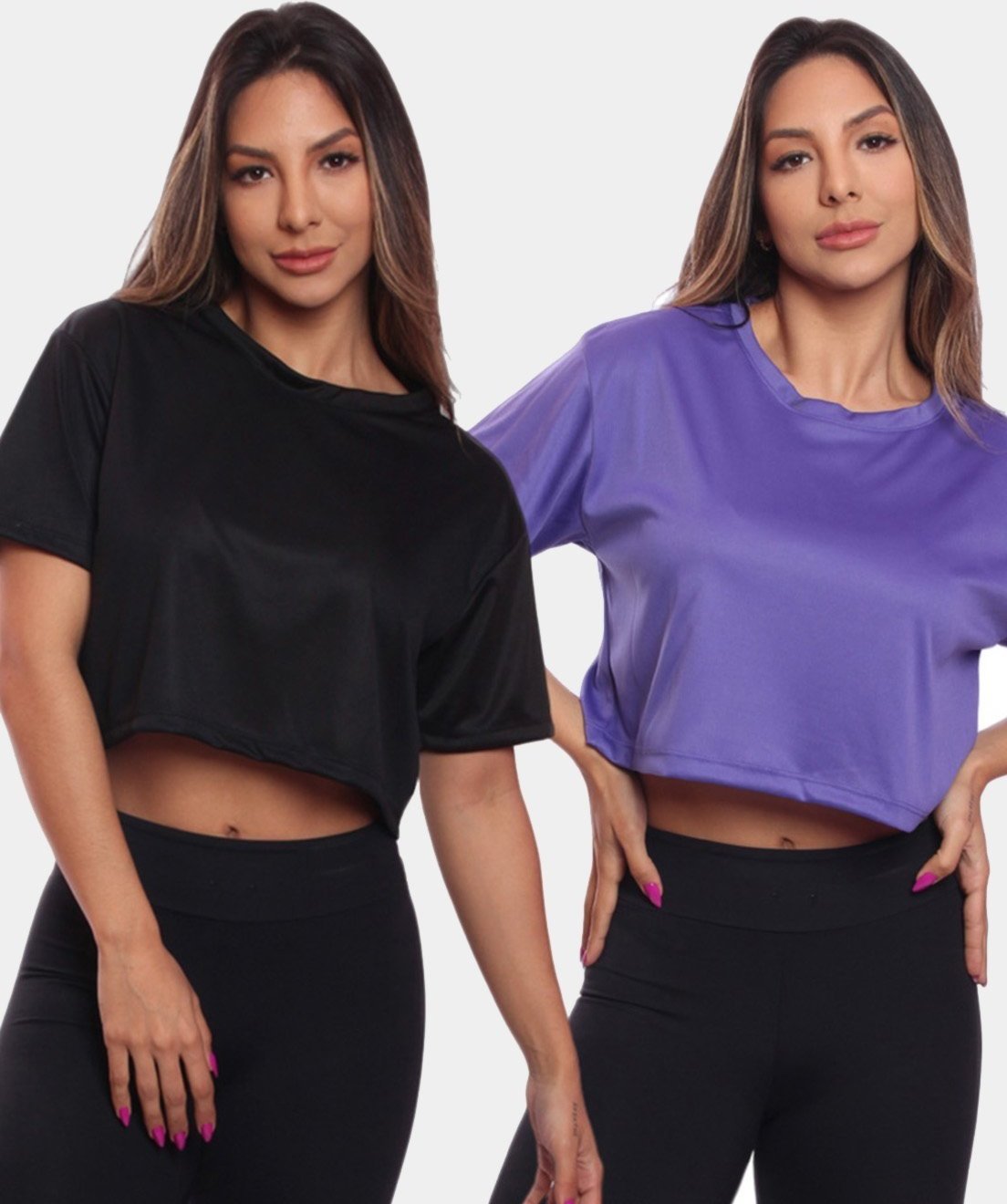 Imagem principal Kit 2 Cropped Manga Curta Feminino Dry Proteção UV Blusa Blusinha Academia Treino Colorido ADRIBEN multicolorido ADRIBEN multicolorido