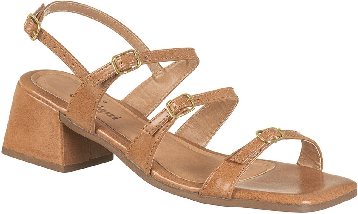 Sandália Feminina Salto Médio Via Birigui C/ Tiras e Fivelas Caramelo Claro