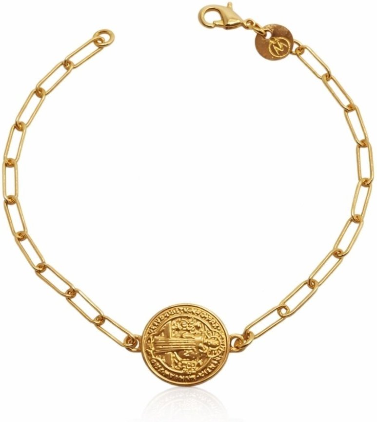 Pulseira Medalha de São Bento Banhada a Ouro 18k