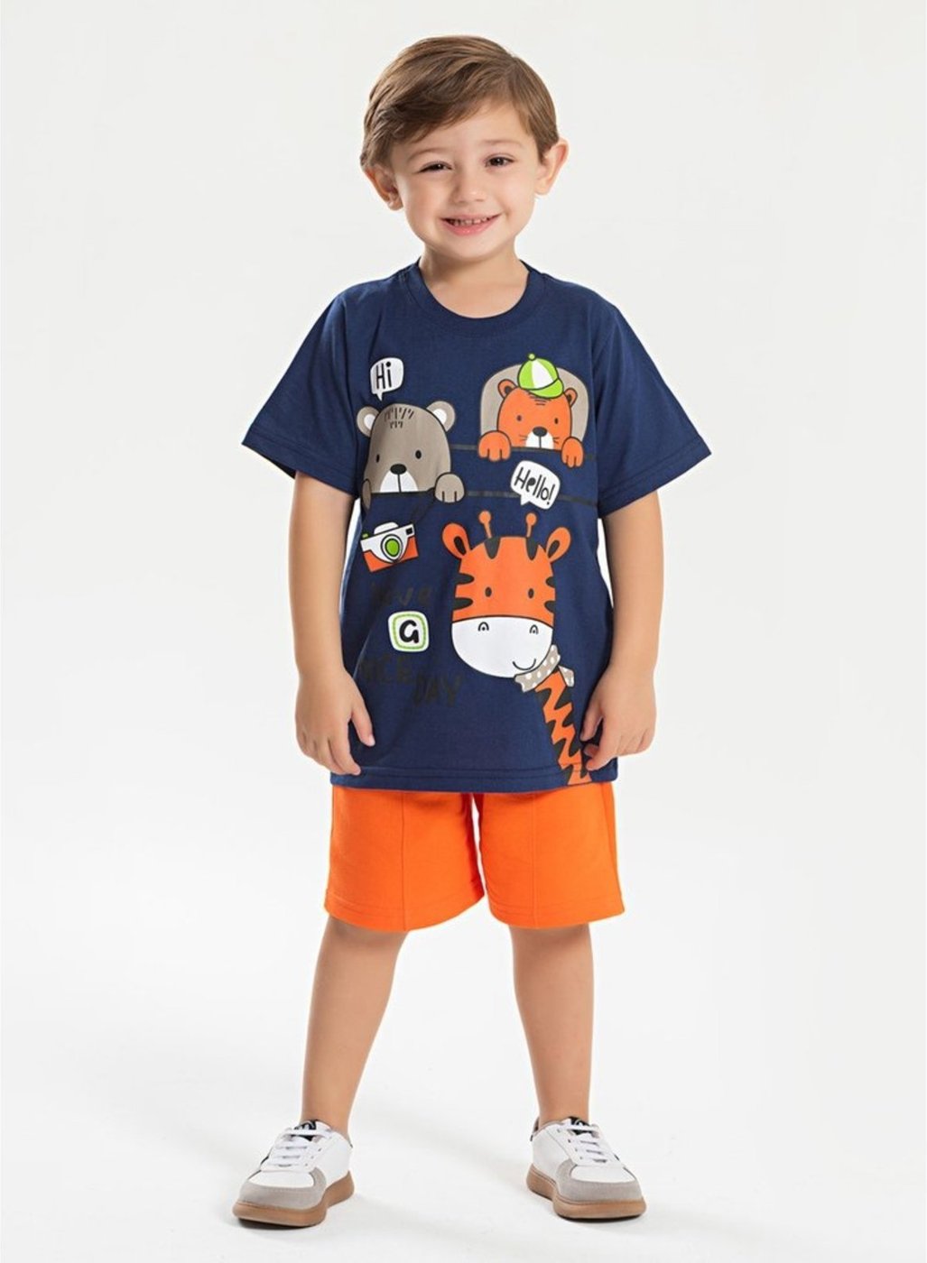 Imagem principal Infantil - Conjunto Molekada Verão Menino Marinho Camiseta e Bermuda Com Recorte Turma da Selva azul Molekada azul