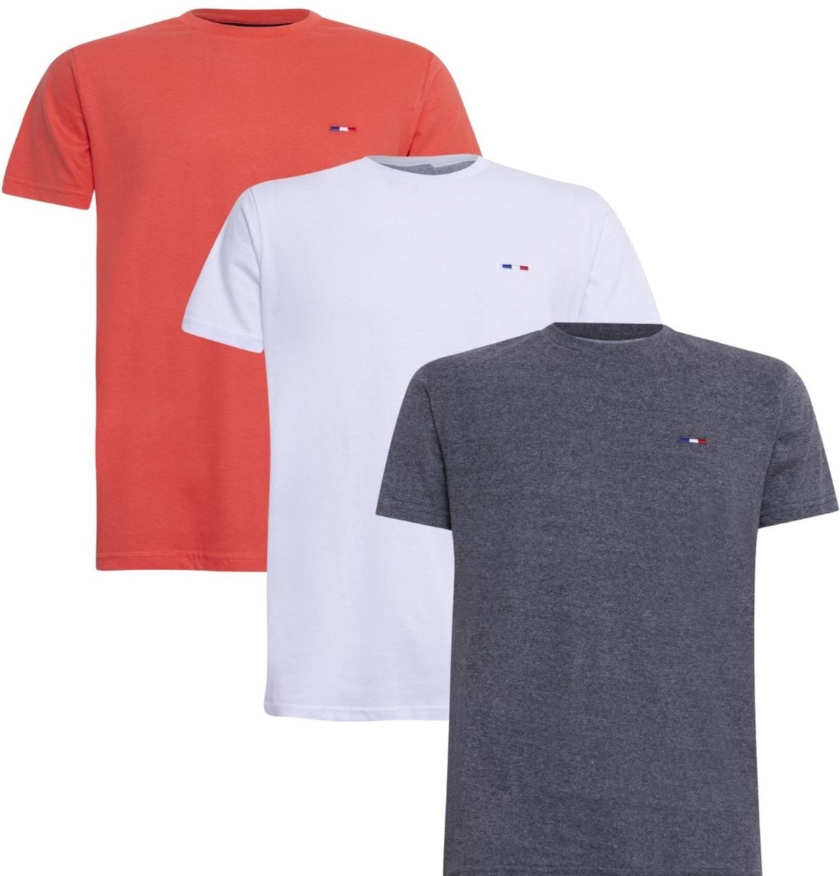 Imagem principal Kit 3 Peças Camisetas Básicas Masculina FMF em Algodão Premium no Estilo Tommy Bordado França Chumbo Laranja Branc multicolorido FMF multicolorido