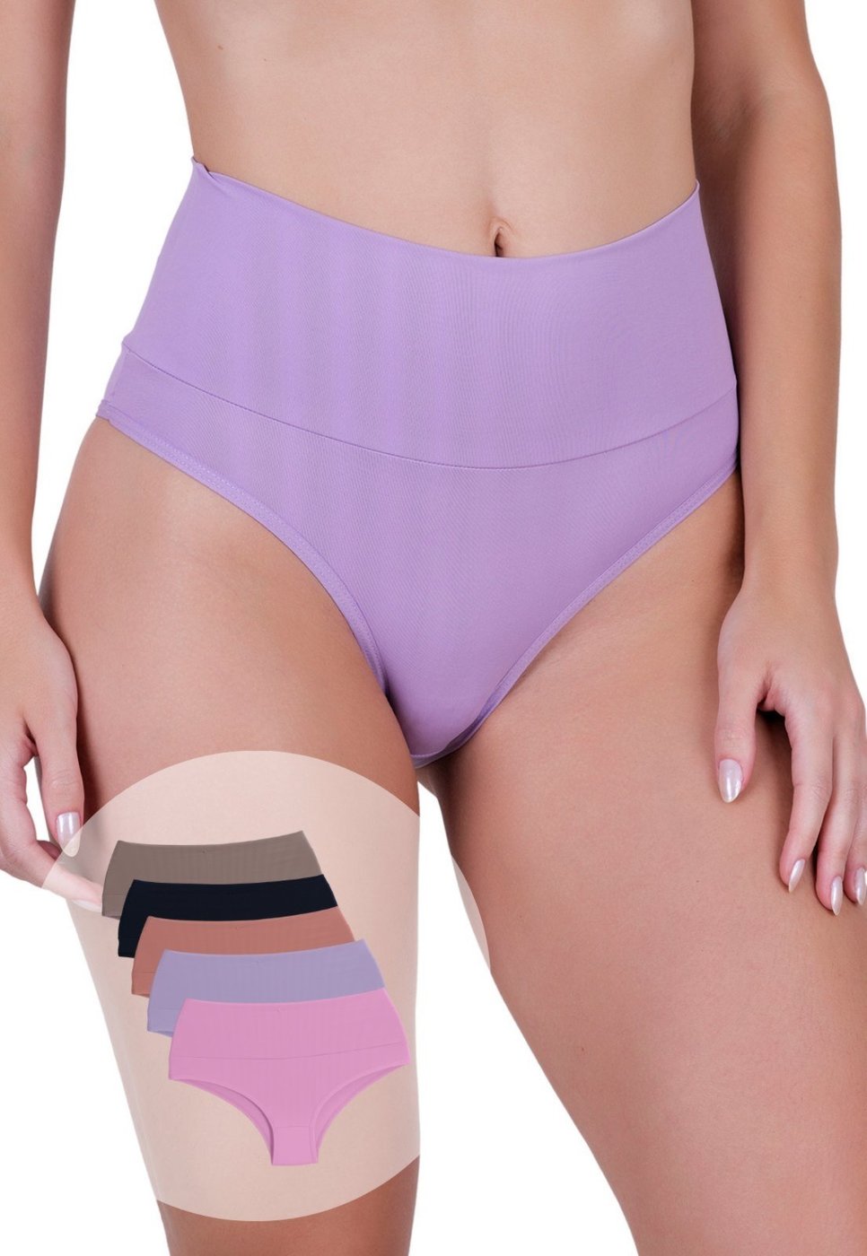 Imagem principal Kit 5 Calcinhas Femininas Cós Alto Microfibra Alternativa Compressão Leve Concept Lingerie multicolorido Concept Lingerie multicolorido