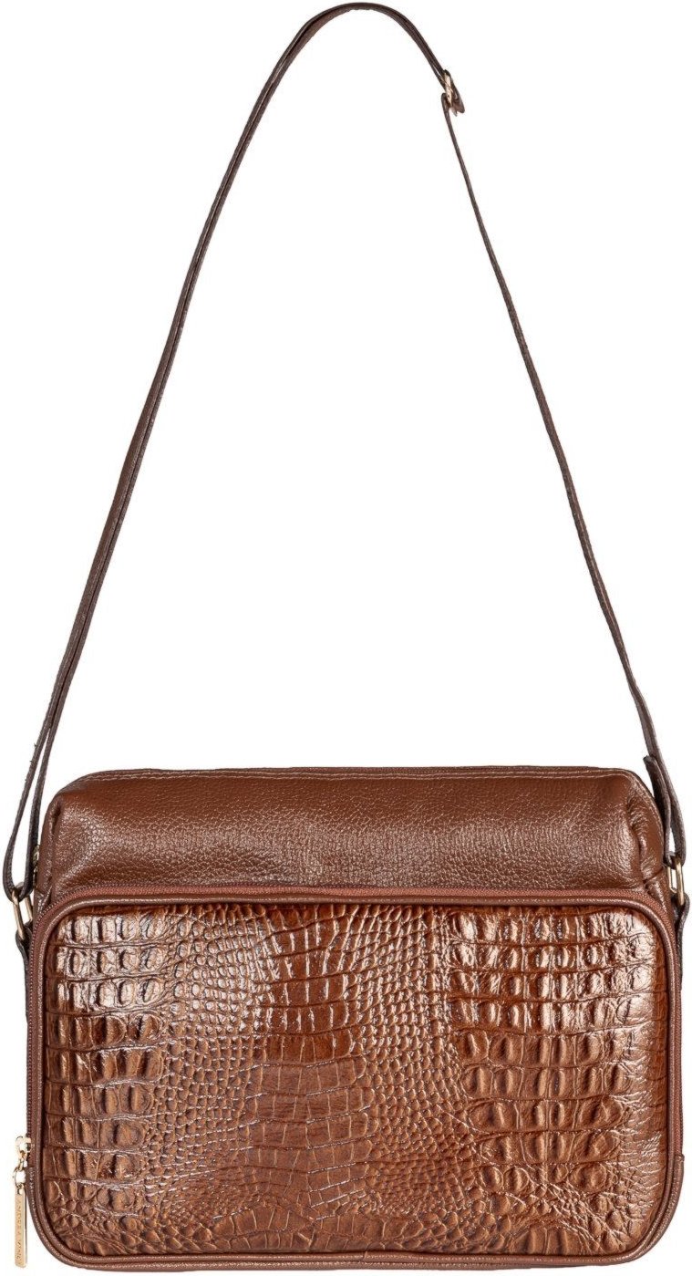 Imagem principal Bolsa de couro croco tiracolo Anita - Whisky Andrea Vinci caramelo Andrea Vinci caramelo