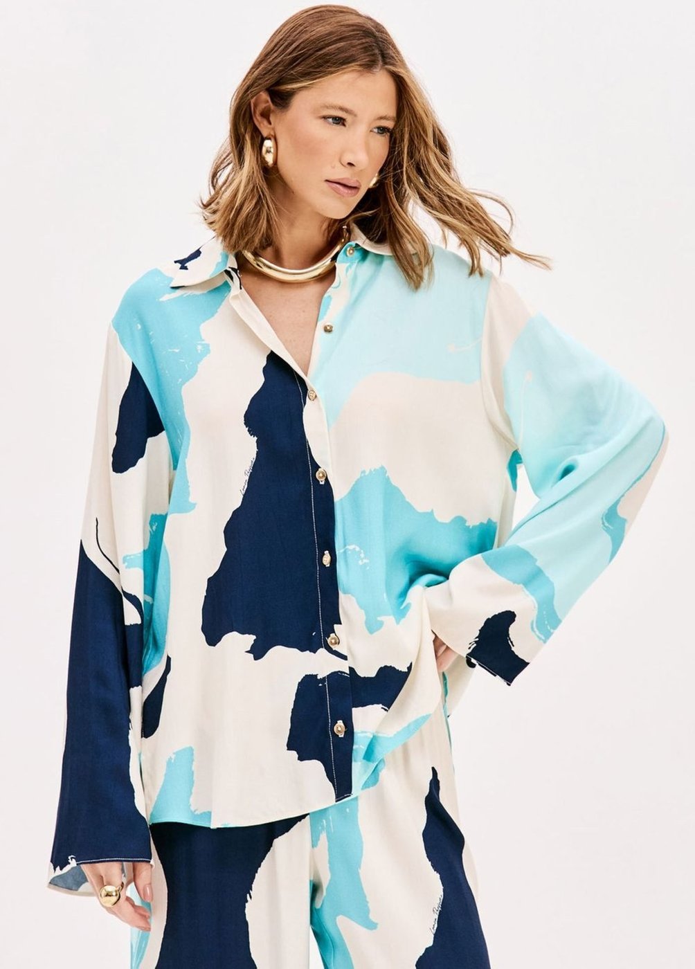 Imagem principal Camisa Alongada Estampada Manga Longa Lança Perfume azul Lança Perfume azul