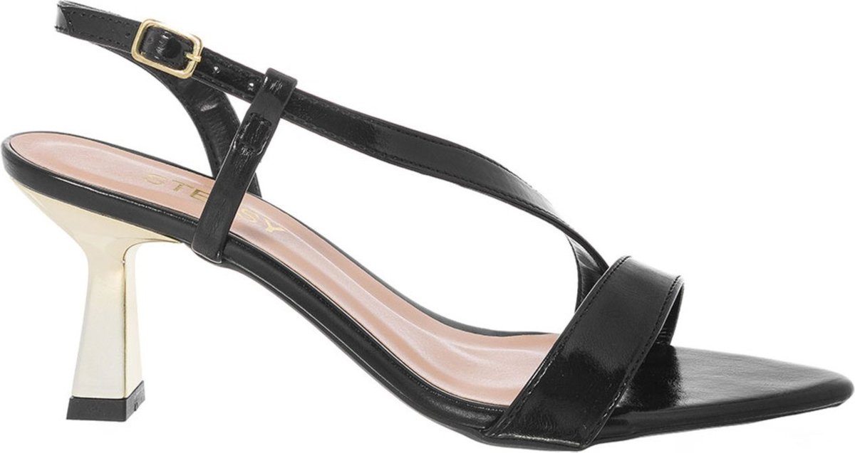 Sandália Feminina Stessy Salto Taça Cromado Bico Folha Elegante Premium