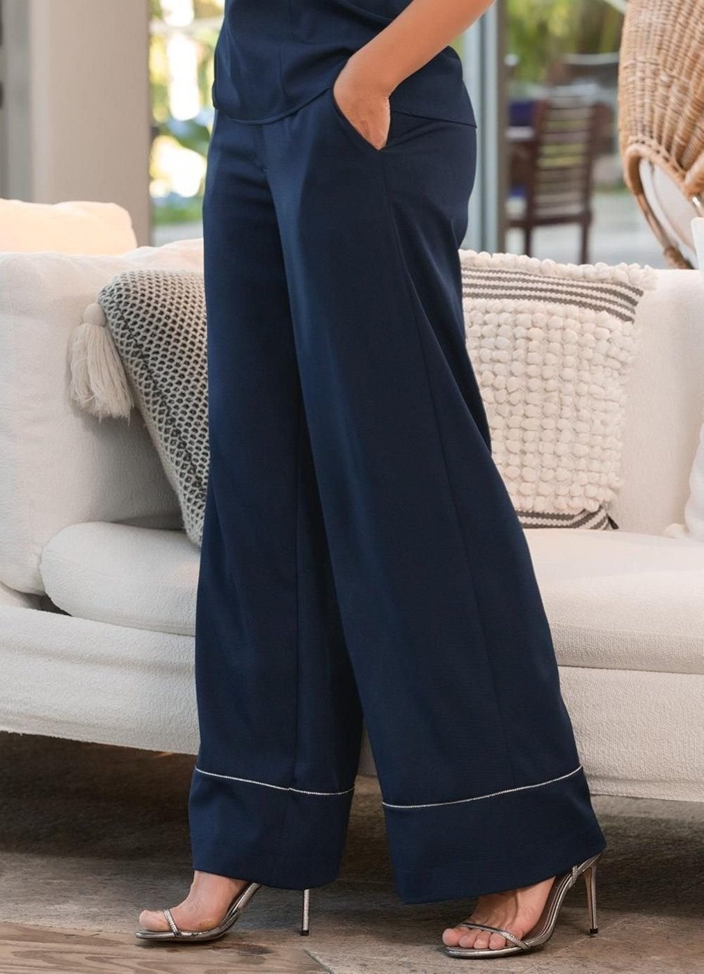 Calça Em Crepe Plano Marinho