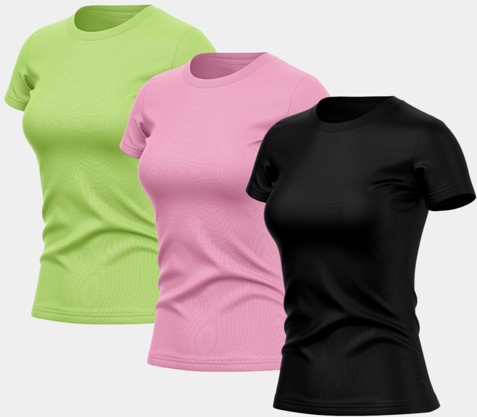 Imagem principal Kit 3 Camisetas Manga Curta Feminina Dry Básica Lisa Proteção Solar UV Térmica Blusa Academia Esporte Camisa ADRIBEN multicolorido ADRIBEN multicolorido