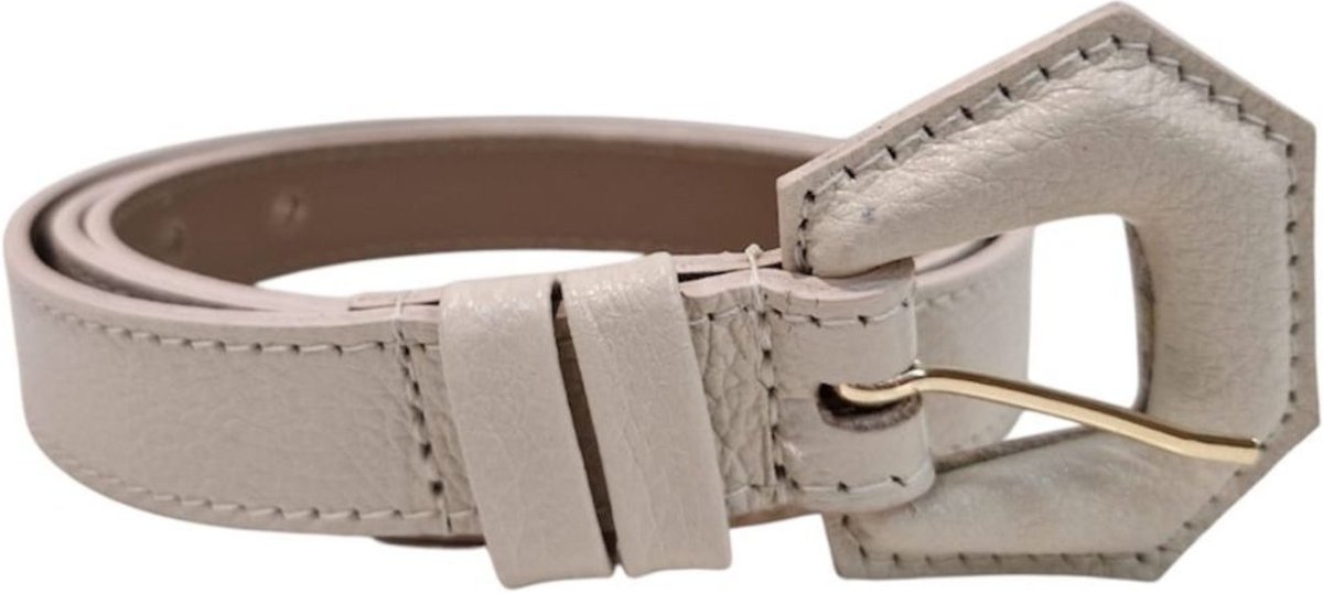 Cinto Fino Feminino em Couro Fivela Encapada Off White 025