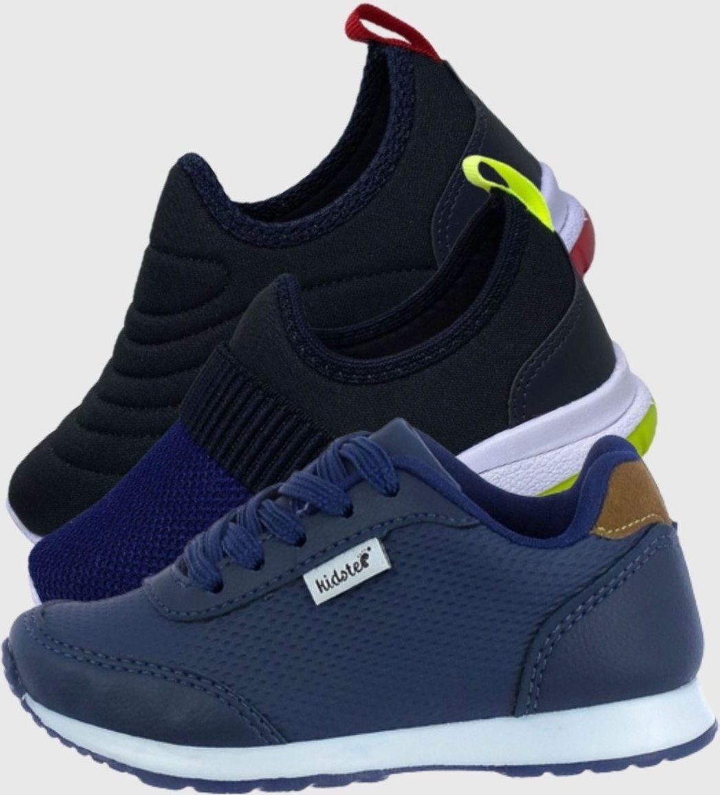 Infantil - Kit 3 Pares de Tenis Calce Facil Bordado e Jogging Marinho