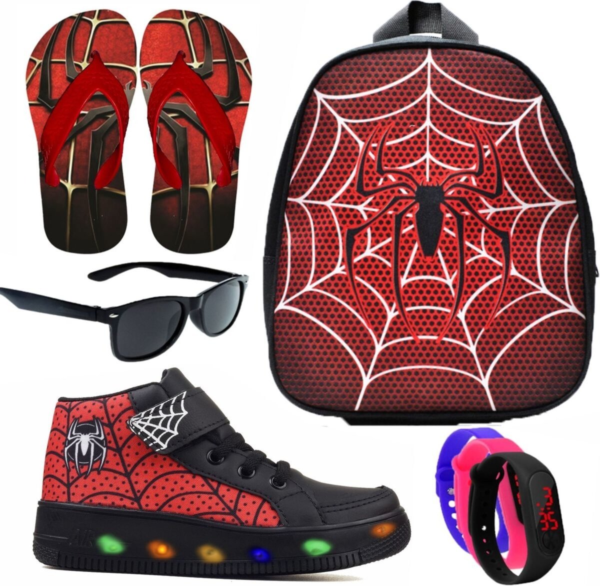 Imagem principal Infantil - Kit Tênis De Led Botinha Aranha Meninos Mochila Chinelo Óculos Relógio CALCADOS LGHT LIGHT preto CALCADOS LGHT LIGHT preto