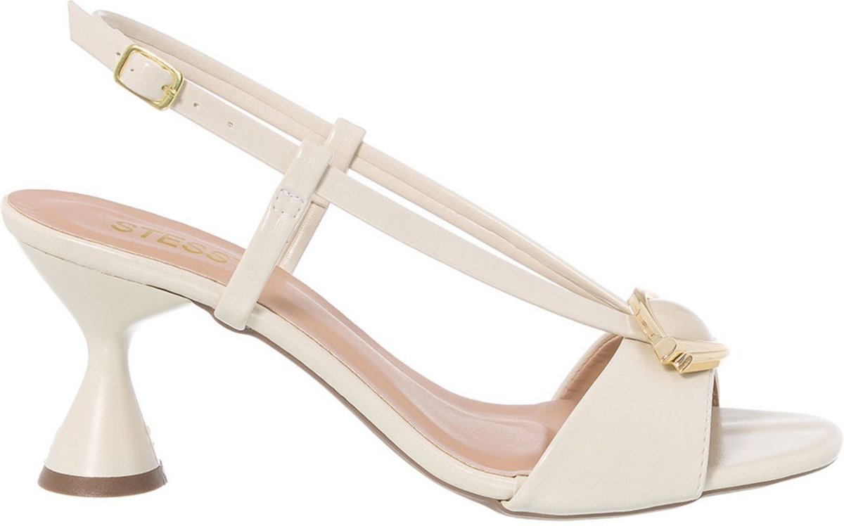 Sandália Feminina Stessy Salto Taça Confortável Elegante Estilosa Enfeite Verão Off White
