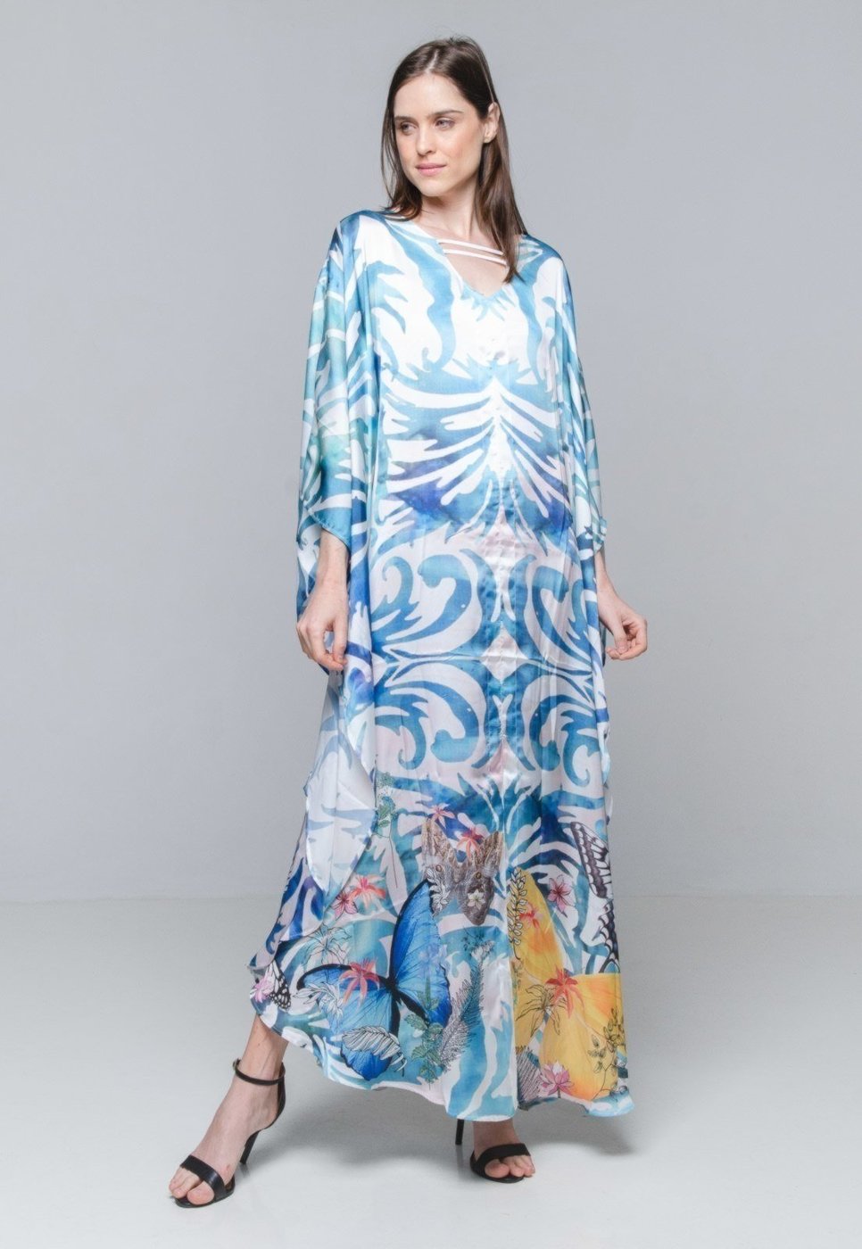 Vestido KAFTAN Longo Crepe Estampado EXCLUSIVO Grafismo