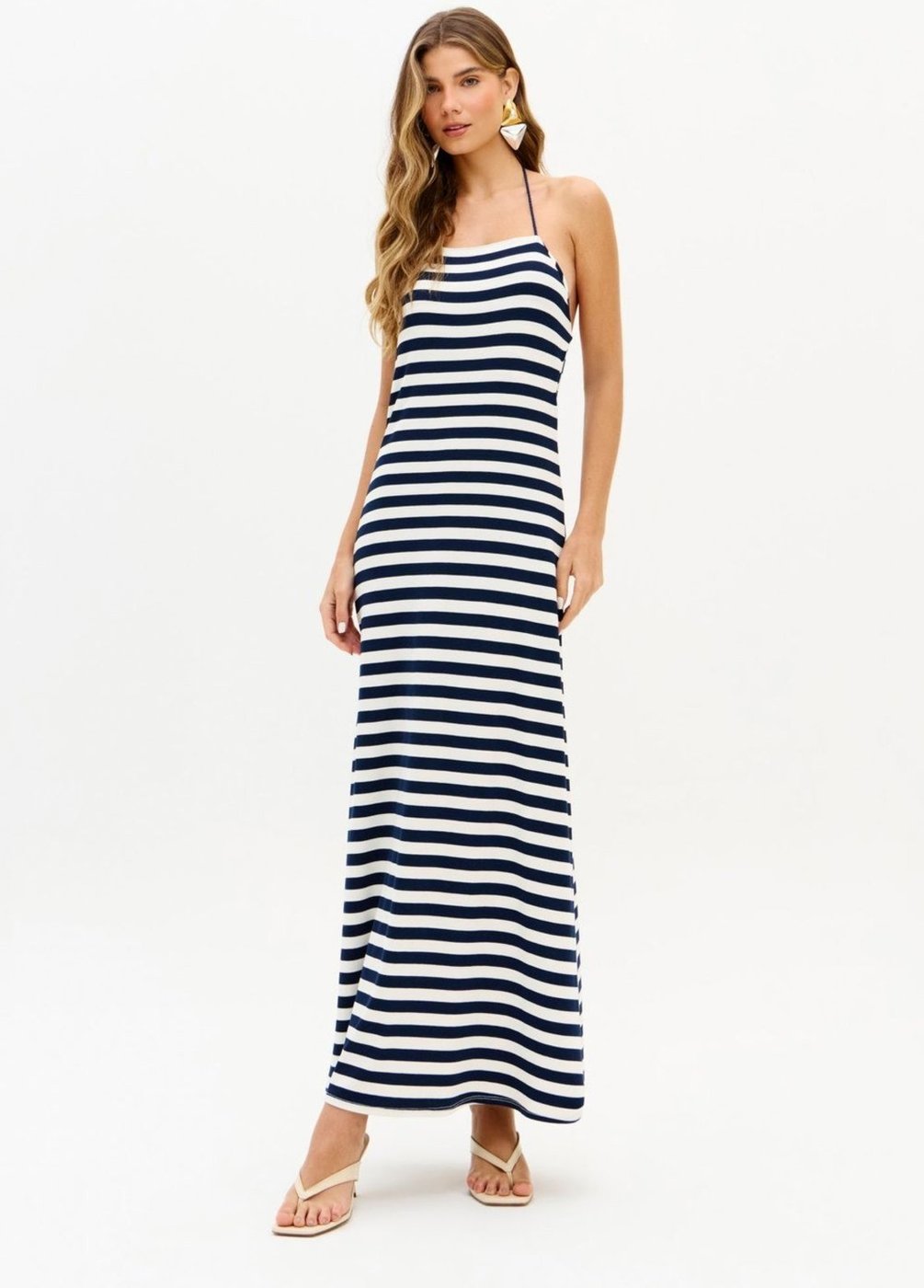 Vestido Super Midi Frente Única Listrado