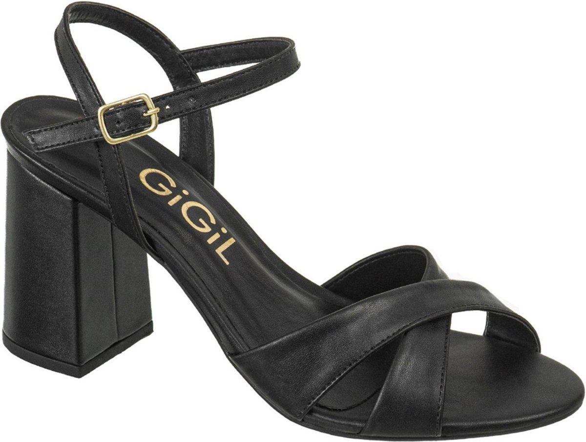 Sandália Feminina GiGiL Salto Alto Bloco Tiras Cruzadas Fivela Clássico Casual