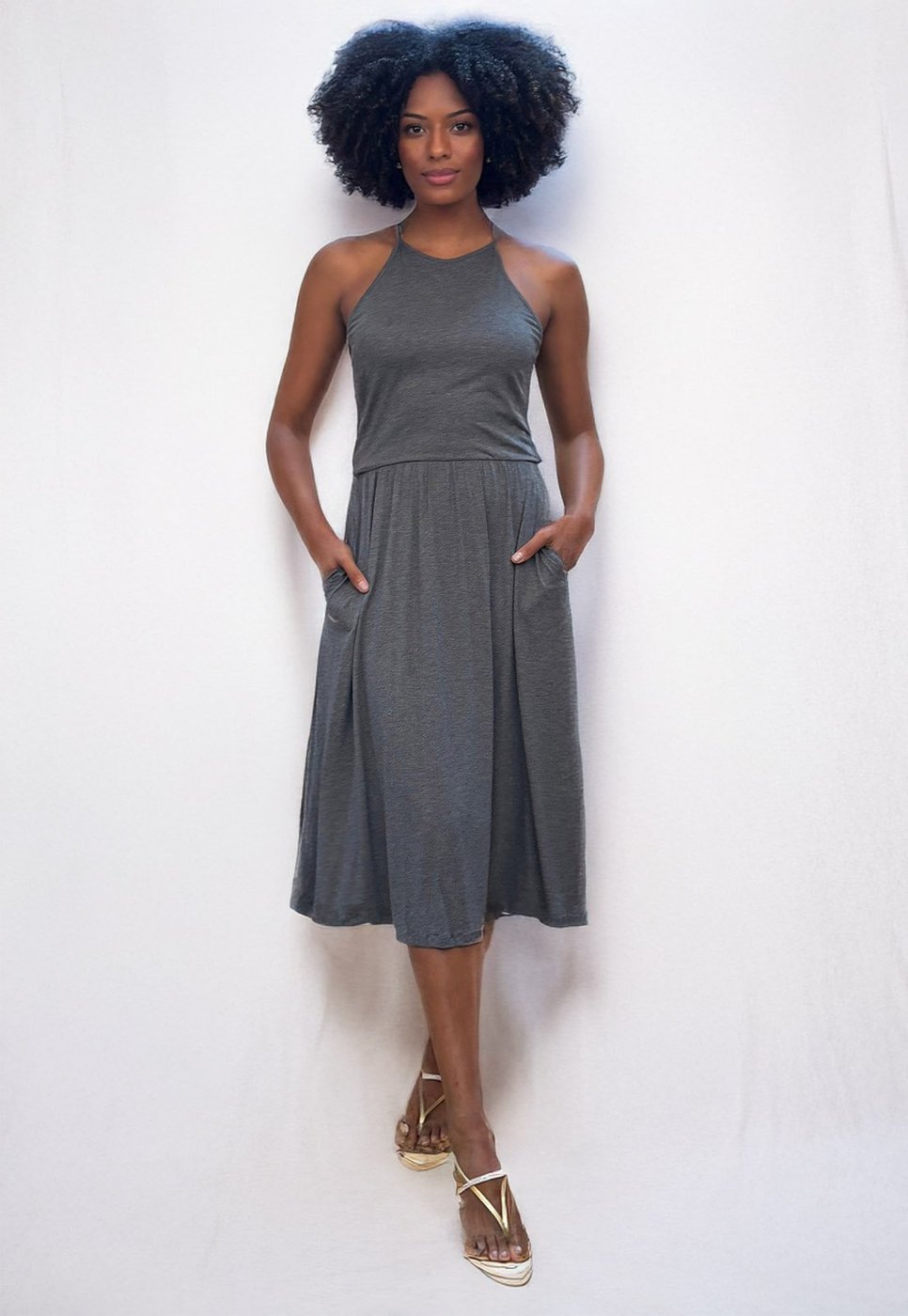 Vestido Midi Amazonia Vital Jennifer Malha Trapézio com Bolso Mescla