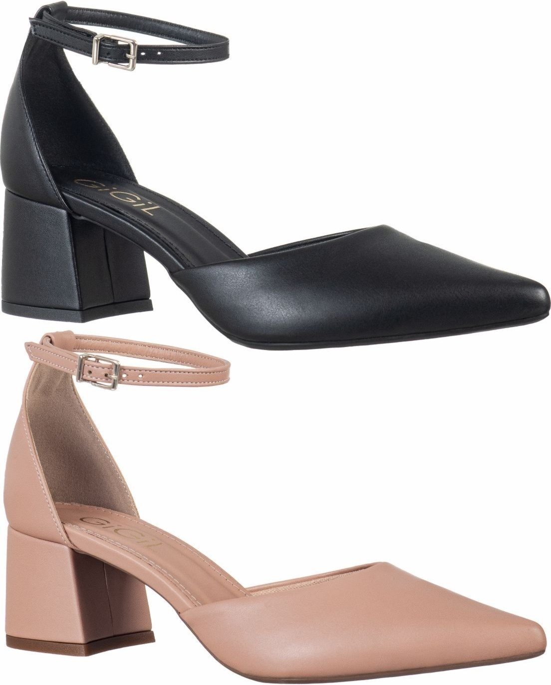 Kit 2 Pares Scarpin Feminino GiGiL Bico Fino Salto Grosso Saia E Blusa Salomé Preto