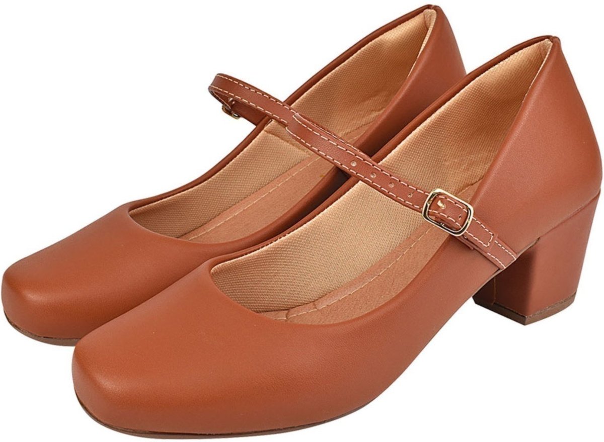 Imagem principal Sapato Scarpin Mary Jane Boneca Bailarina CM Calçados Bico Quadrado Salto Confort Fivela Monte Shoes preto Monte Shoes preto