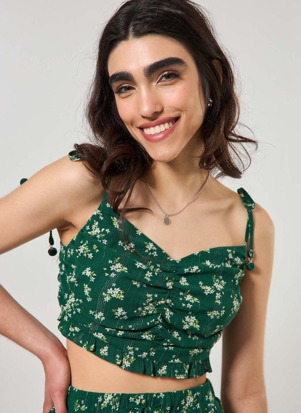 Imagem principal Cropped Alcinha Florzinhas Fio Metalizado Youcom verde Youcom verde