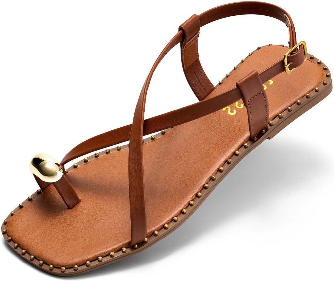 Imagem principal Sandália Rasteira Feminina Lumiss Tira Enfeite Metalizado Bico Quadrado caramelo LUMISS caramelo
