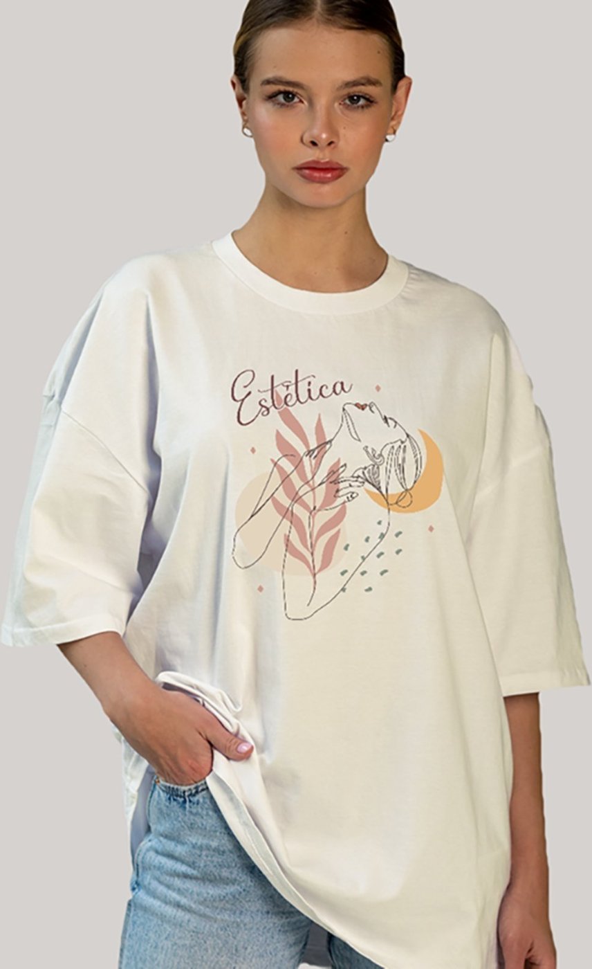 Imagem principal Camiseta Ousy Feminina Profissão Estética Arte Minimalista Oversized Off White off-white white ousy off-white white