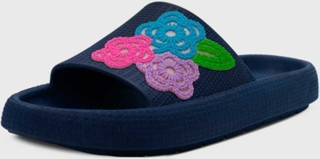 Infantil - Chinelo Estilo Nuvem Popidi Menina Flor Renda Marinho