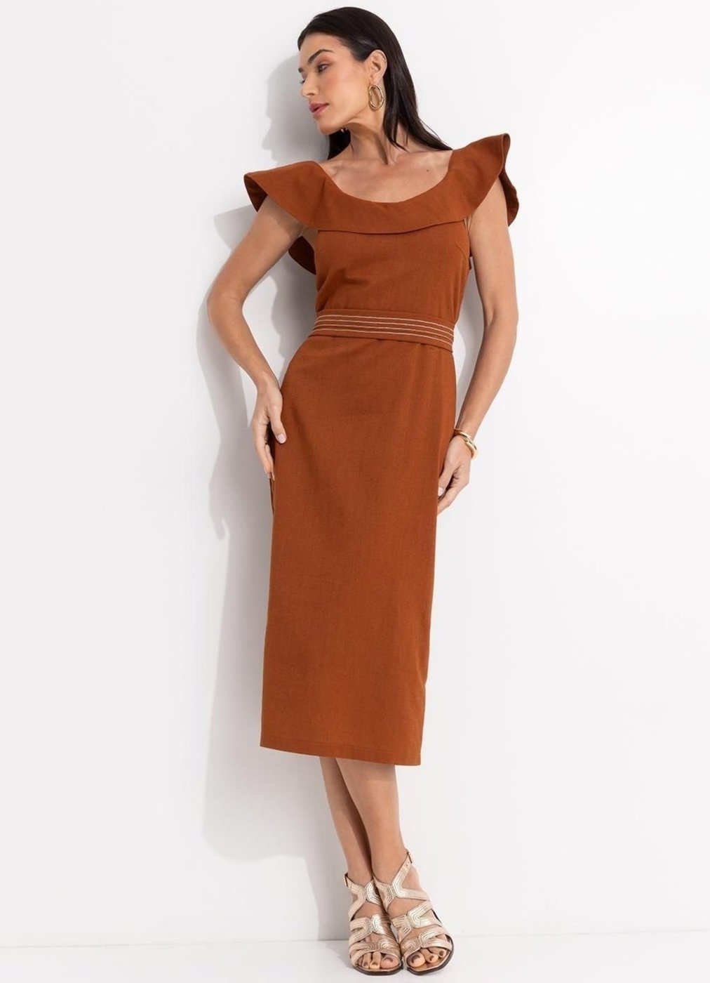 Vestido Em Linho Quintess Terracota