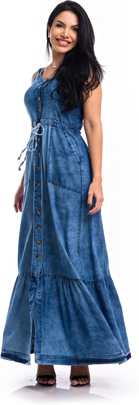 Imagem principal Vestido Longo Restrito Jeans com Regulagem MÉDIO azul Restrito Jeans azul