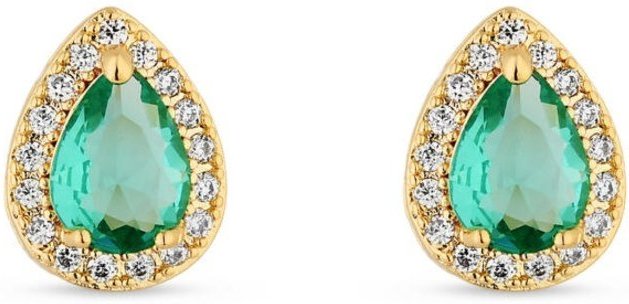 Brinco Semijoia Gota Turmalina Média Com Zircônias Banhadas A Ouro 18K Br