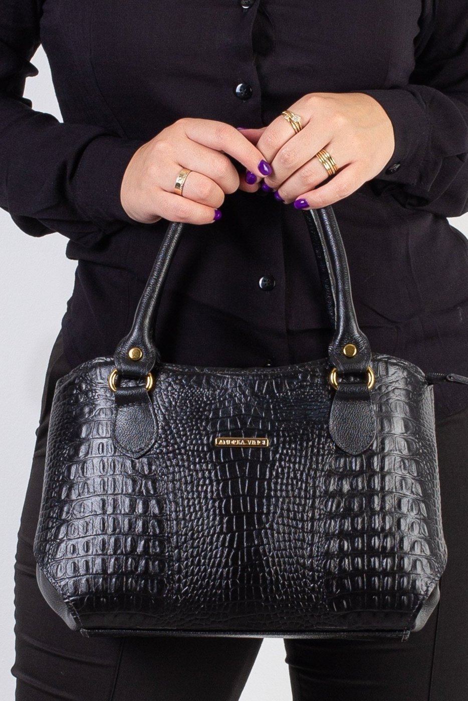 Imagem principal Bolsa estruturada de couro croco Monique - Preta Andrea Vinci café Andrea Vinci café