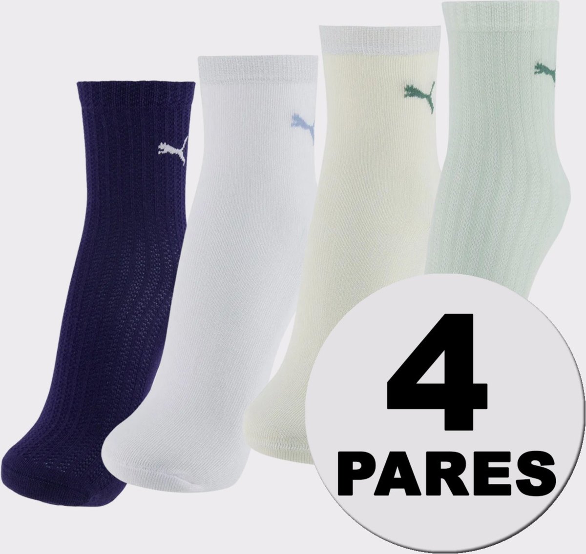 Kit Meia Puma Cano Médio 4 Pares Feminina Branca e Marinho e e Off White