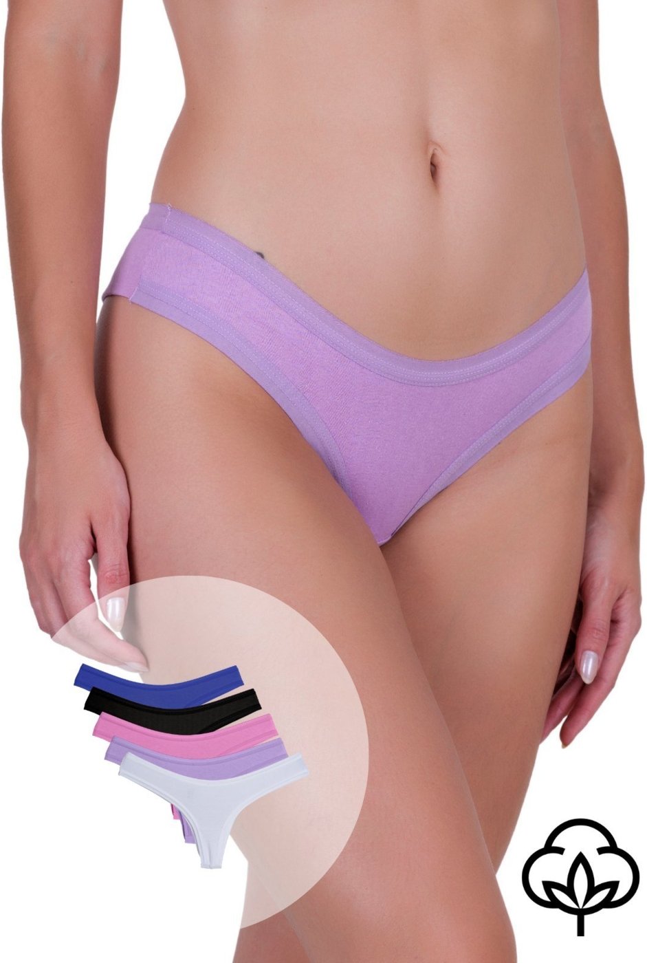 Kit 5 Calcinhas Femininas Tanga Fio Dental Duplo Algodão Docinho