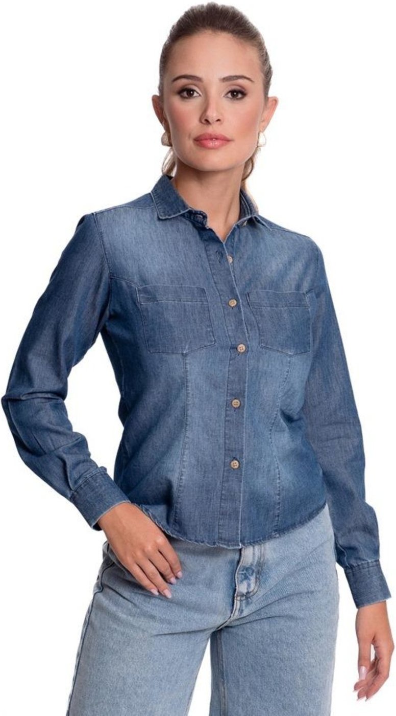 Imagem principal Camisa Social Feminina Jeans Manga Longa Moderna Teodoro Claro TEODORO CAMISARIA azul TEODORO CAMISARIA azul