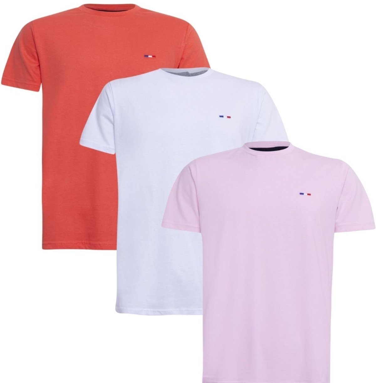 Imagem principal Kit 3 Peças Camisetas FMF Básicas Masculina em Algodão Premium no Estilo Tommy Bordado França Branca Lara rosa FMF rosa