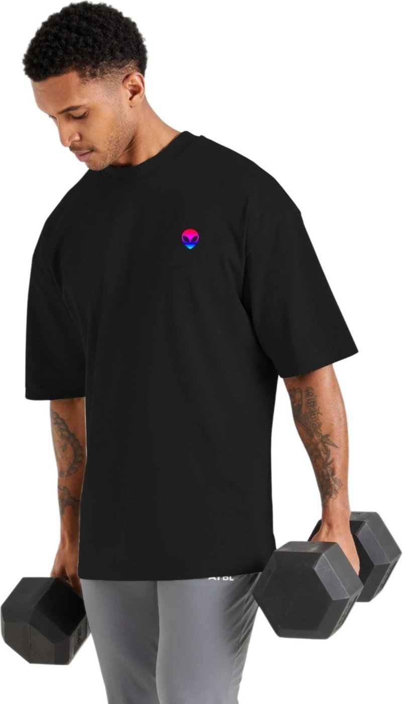 Imagem principal Camiseta Oversized de Algodão Masculina Ideal para Academia e Esportes Gola Redonda Alien Relaxado preto Relaxado preto