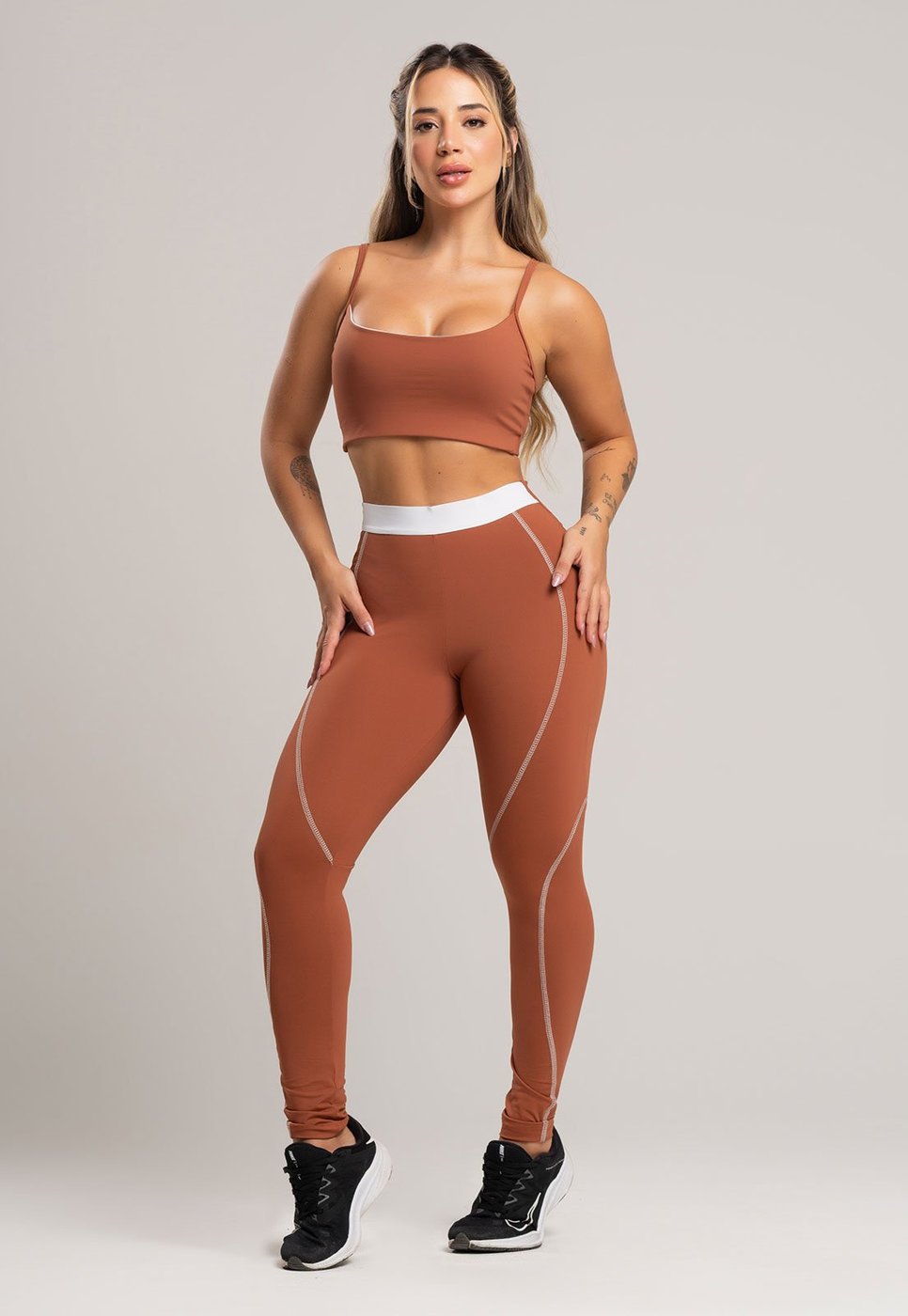 Imagem principal Calça Legging Academia MVB Modas com Elástico Cintura Alta Feminina Poliamida Mousse marrom Mvb Modas marrom
