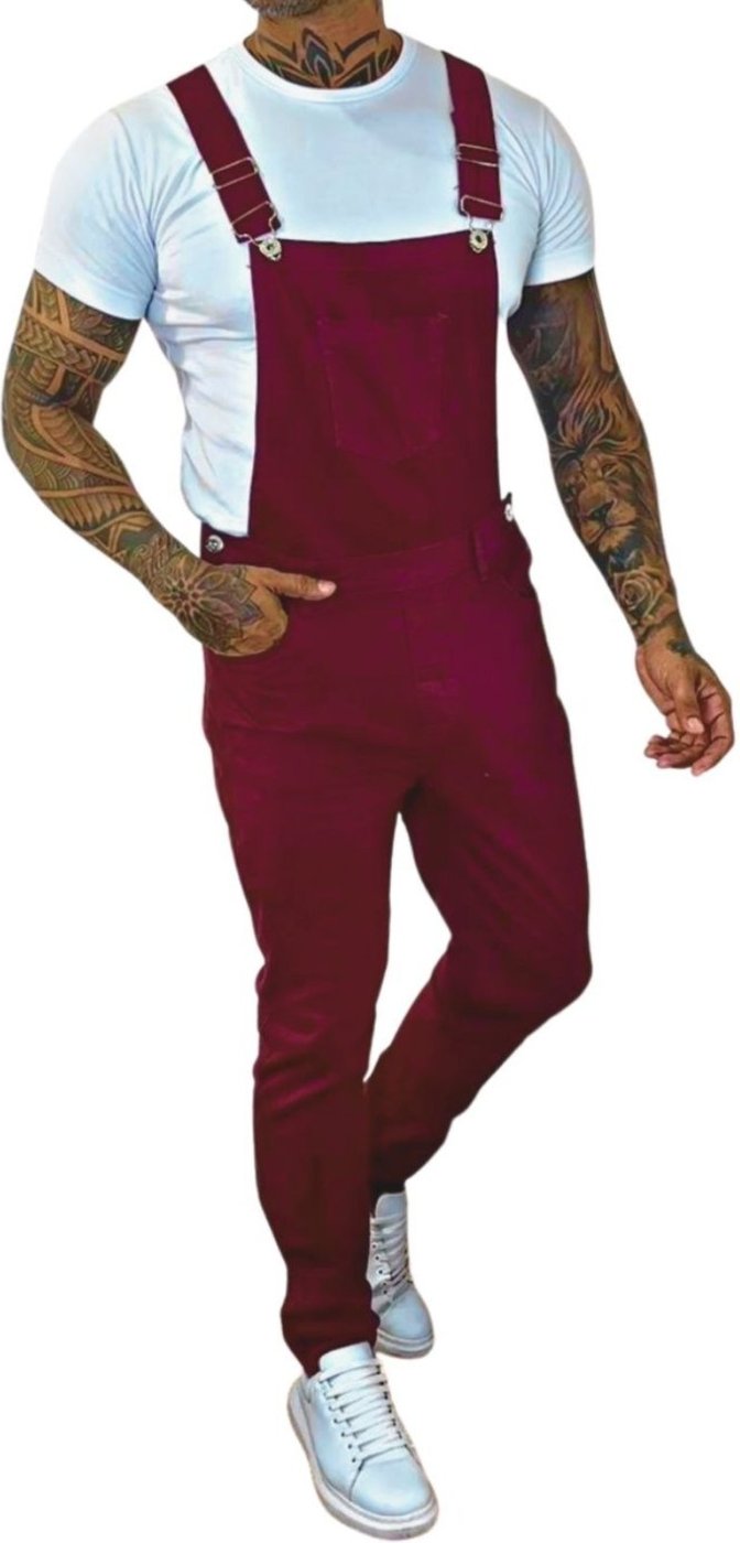 Imagem principal Jardineira Masculina Longa Com Bolsos Alleppo Jeans bordô/vinho Alleppo Jeans bordô/vinho