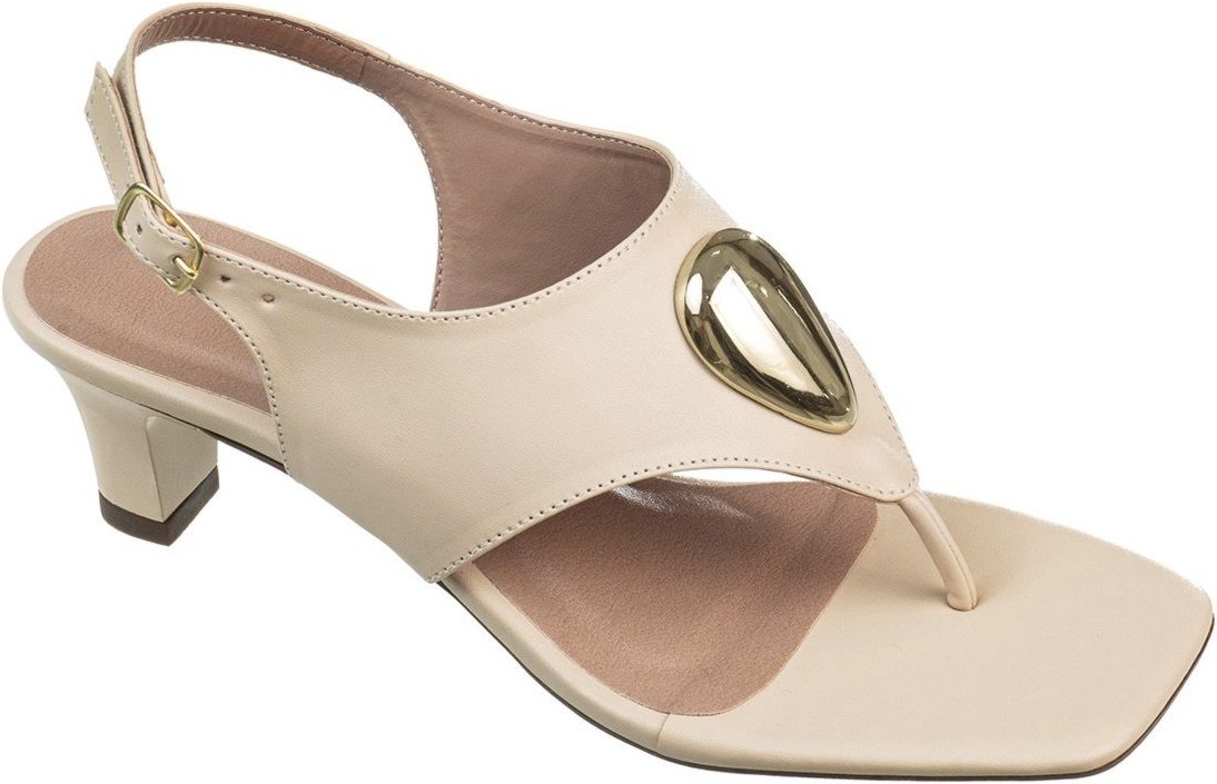 Imagem principal Sandália Feminina GiGiL Slingback De Dedo Salto Médio Detalhe Metalizado Bico Quadrado Elegante Porcelana off-white Gigil off-white