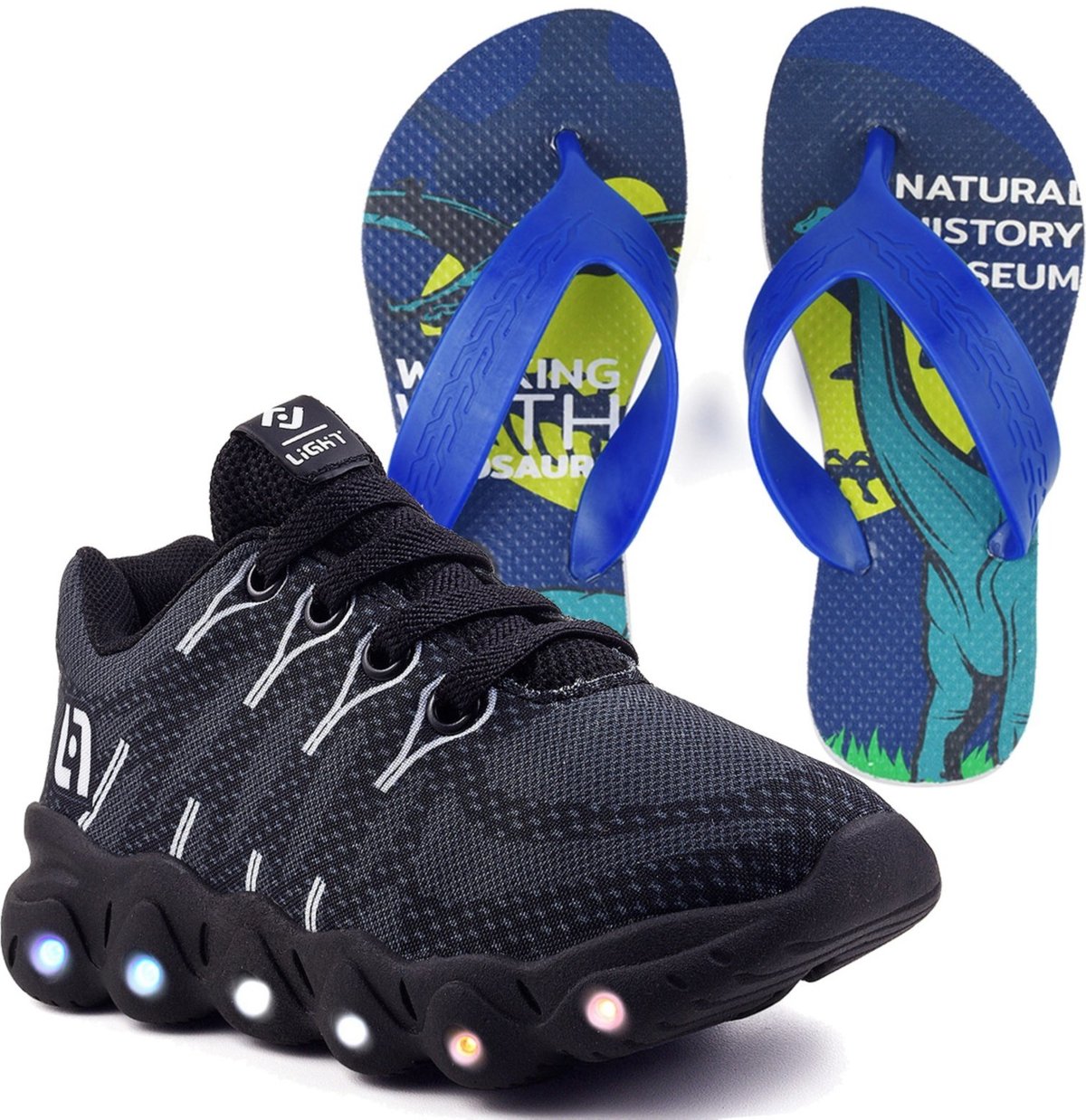 Infantil - Tenis De Led Meninos Casual Com Luzes + Chinelo