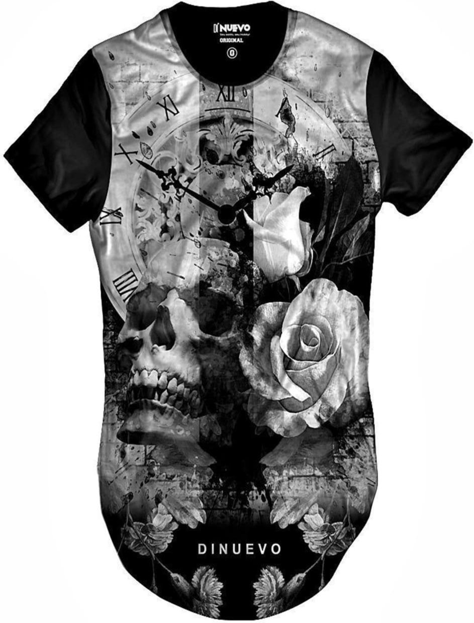 Imagem principal Camiseta Di Nuevo Swag Caveira com Flor e Relógio Retrô Preta preto Di Nuevo preto