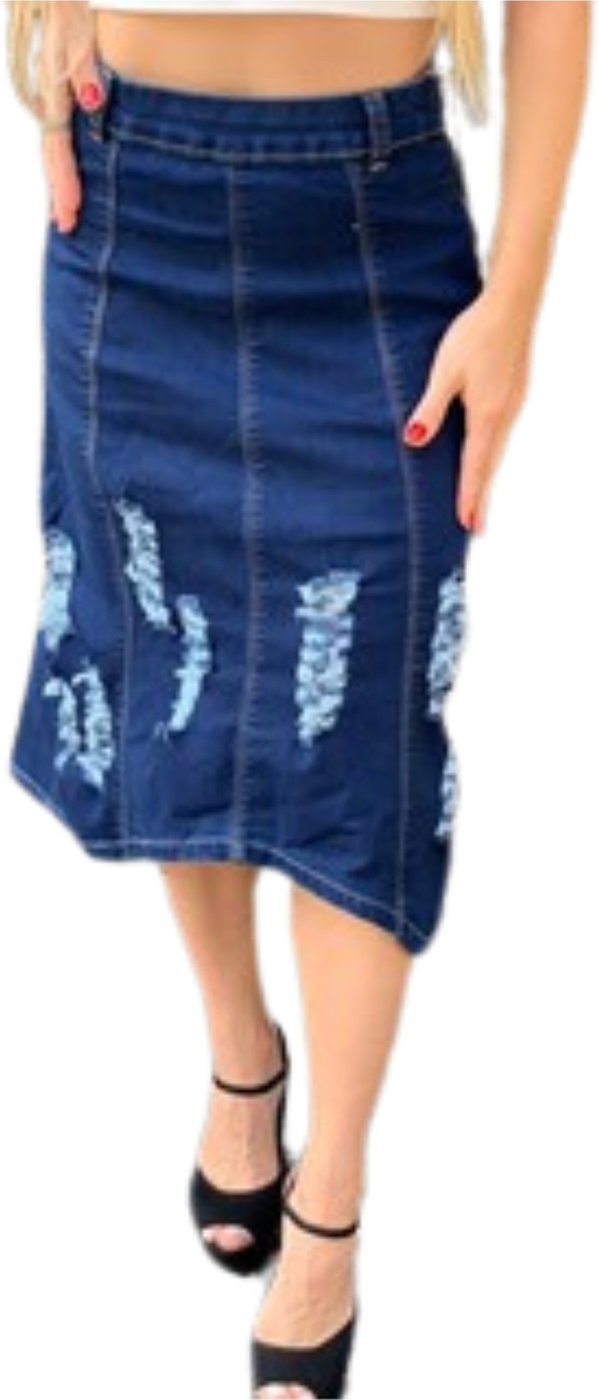 Saia Feminina Jeans Light Moda Evangélica Jeans Denise