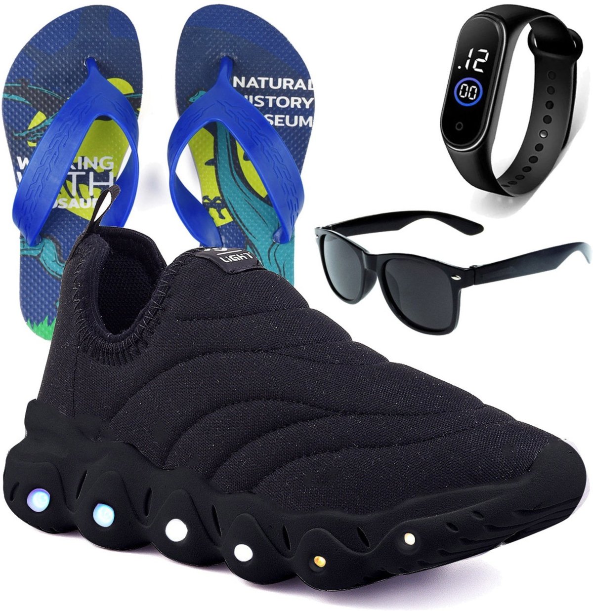 Imagem principal Infantil - Tenis de Led Menino e Menina Calce Facil e e Chinelo Óculos e Relógio CALCADOS LGHT LIGHT preto CALCADOS LGHT LIGHT preto