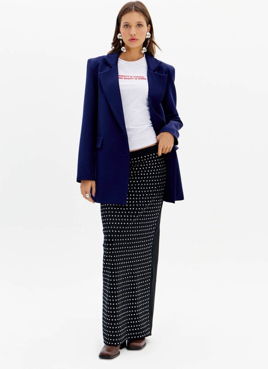 Saia Midi com Brilhos e Fenda