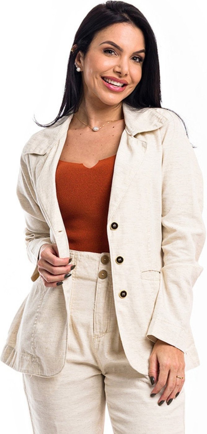 Blazer Restrito Jeans Alfaiataria Social de Linho - AREIA