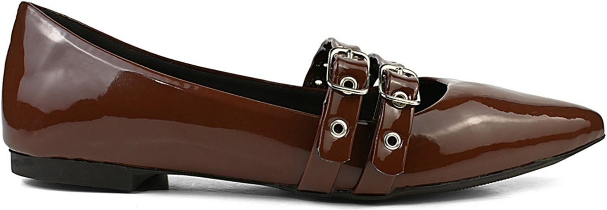 Imagem principal Sapatilha Bico fino Feminina Conforto Casual Confortável Verniz Fivela ZATURE STORES marrom ZATURE STORES marrom
