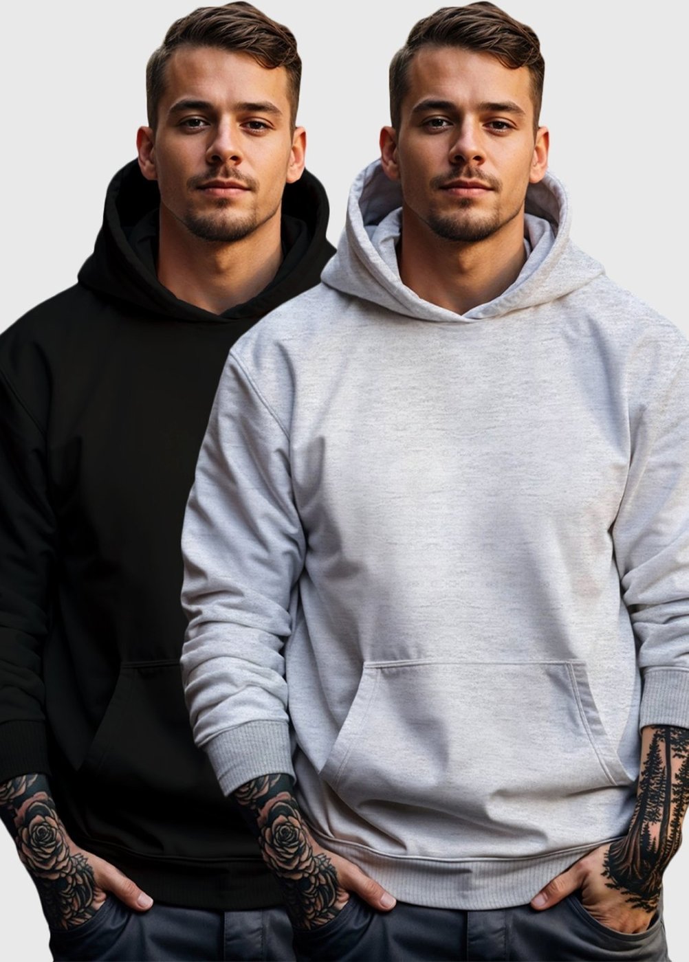 Imagem principal Kit 2 Moletom Canguru Masculino Fechado Flanelado Benellys Liso Cinza com preto Benellys preto