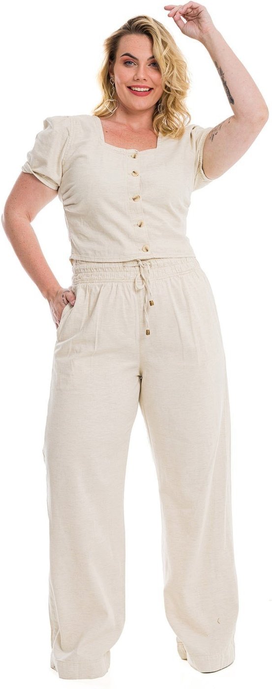 Conjunto Restrito Jeans Cropped e Calça Pantalona Linho