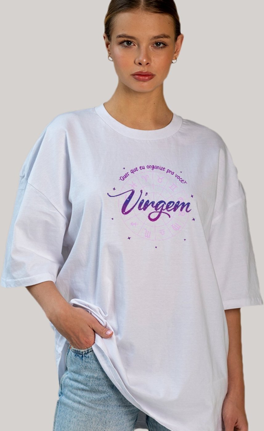Camiseta Ousy Signo Virgem Frase Astrológica Engraçada Oversized Unissex