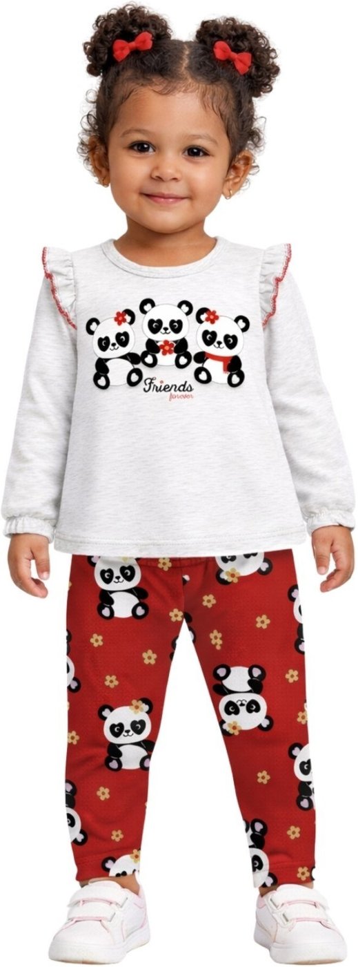 Imagem principal Infantil - Conjunto Manga Longa e Legging Kyly Panda Mescla White cinza white Kyly cinza white