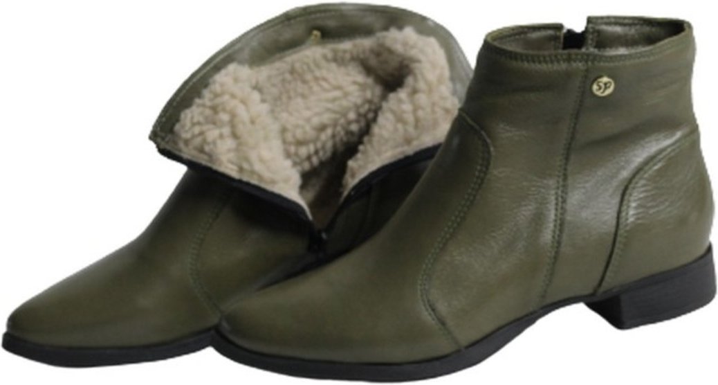 Imagem principal Bota Cano Curto Lã Sintética Couro Salto 2 CM Verde Spinelli verde militar Spinelli verde militar